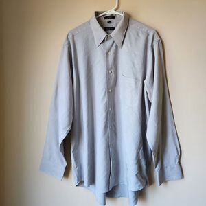 Regis Button Up Dress Shirt Gray Mens Size 17.5 34/35 Large Microfiber